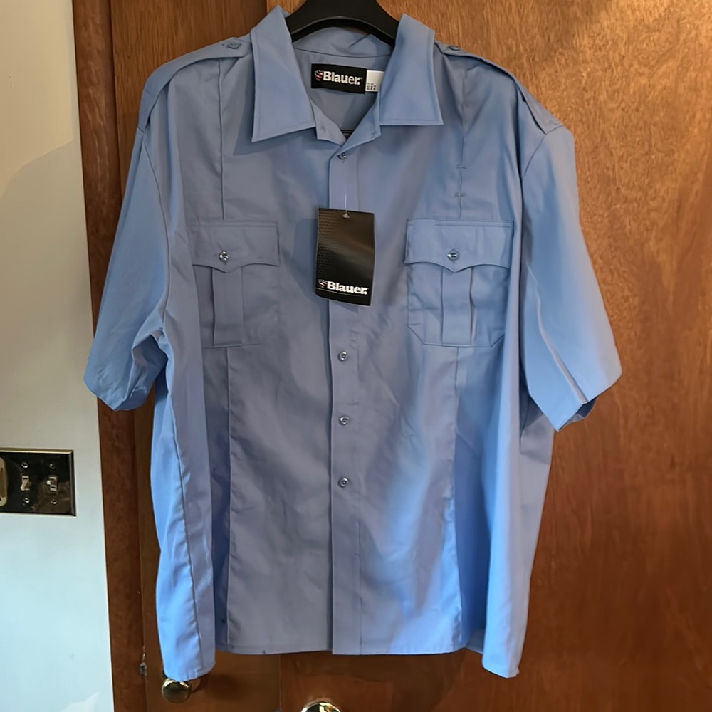 Blauer medium blue 20.5 regular short sleeve uniform shirt.  Brand new.